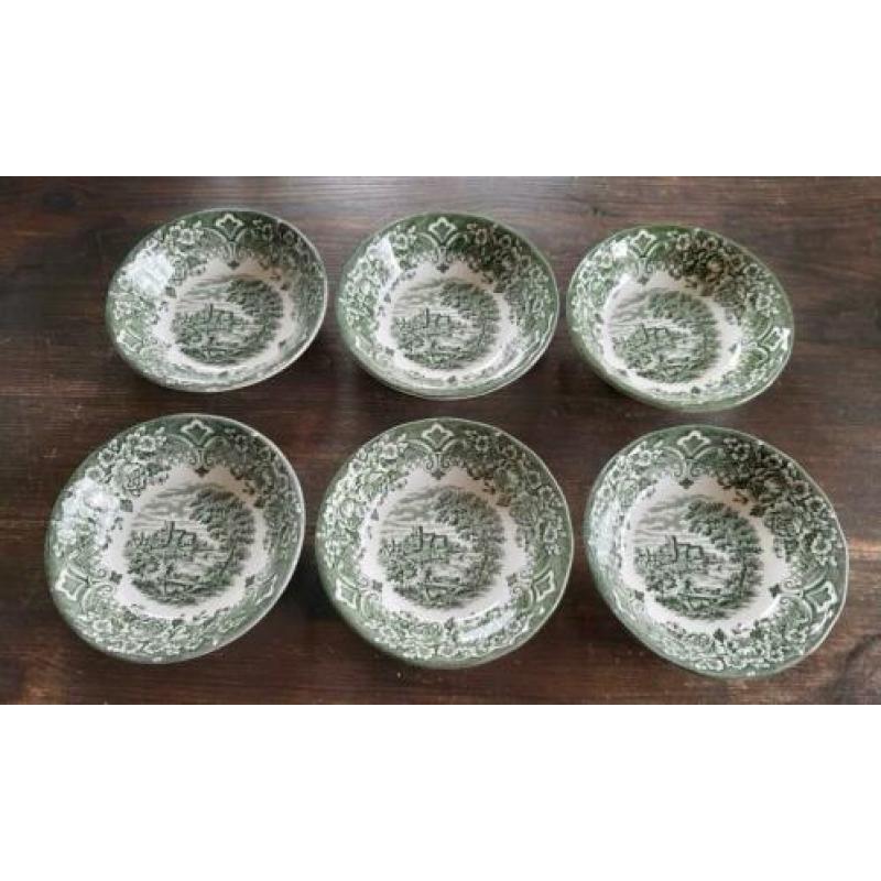 6 schaaltjes Grindley servies, groen, Homeland,14cm