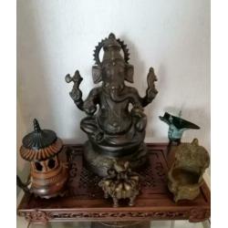 Antiek Azie Japans Meiji pagode hindu kurkuma lamp brons