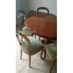 Biedermeier eettafel met 6 stoelen