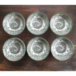 6 schaaltjes Grindley servies, groen, Homeland,14cm