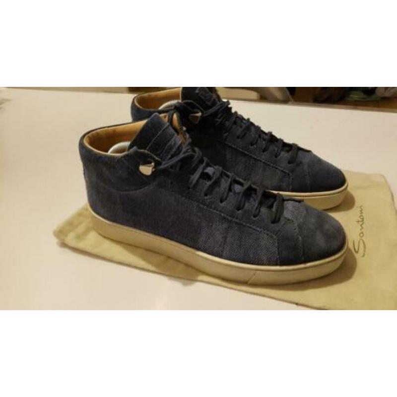 Santoni leren en canvas sneakers - maat 41 - blauw