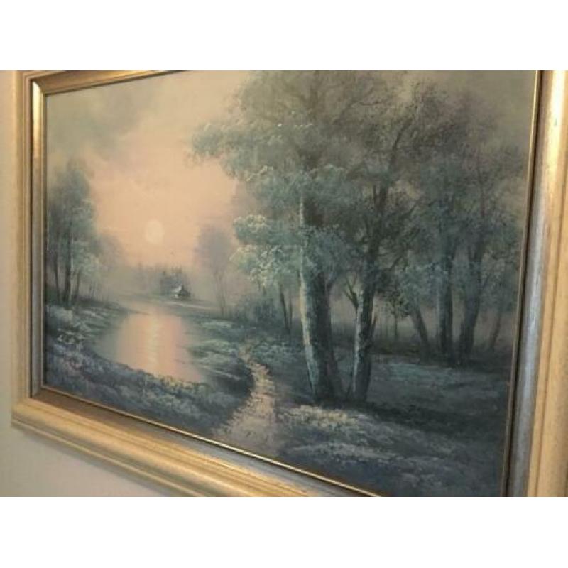 Schilderij olieverf pastel landschap 112 x 82 cm