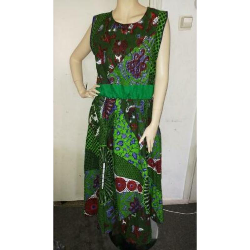 African wax print groene mouwloos jurk maat XXL maxi