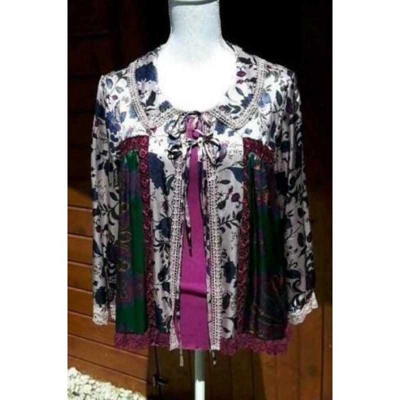 Odd Molly blouse vestje maat 3 100% silk roze fuchsia groen