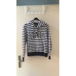 GAP. Blauw/witte gestreepte sweatshirt met capuchon. Maat S