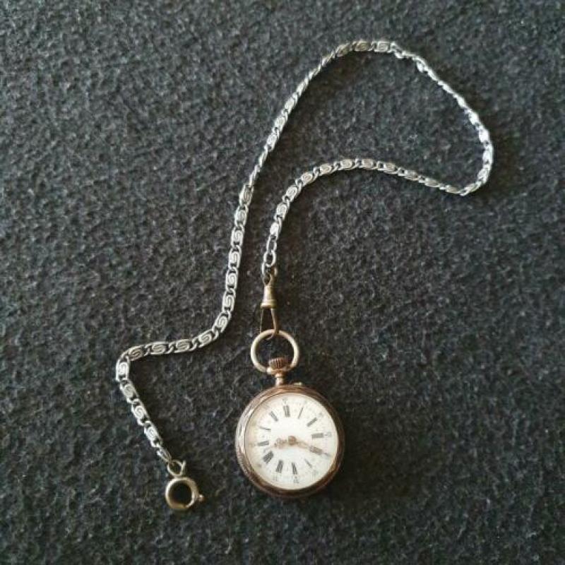 Zilveren dames zakhorloge met ketting - Duitsland