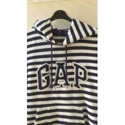 GAP. Blauw/witte gestreepte sweatshirt met capuchon. Maat S