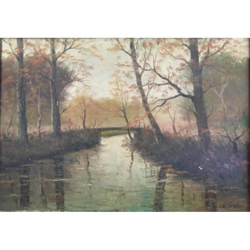 Landschap schilderij van Th. Selhorst (1891-1982)