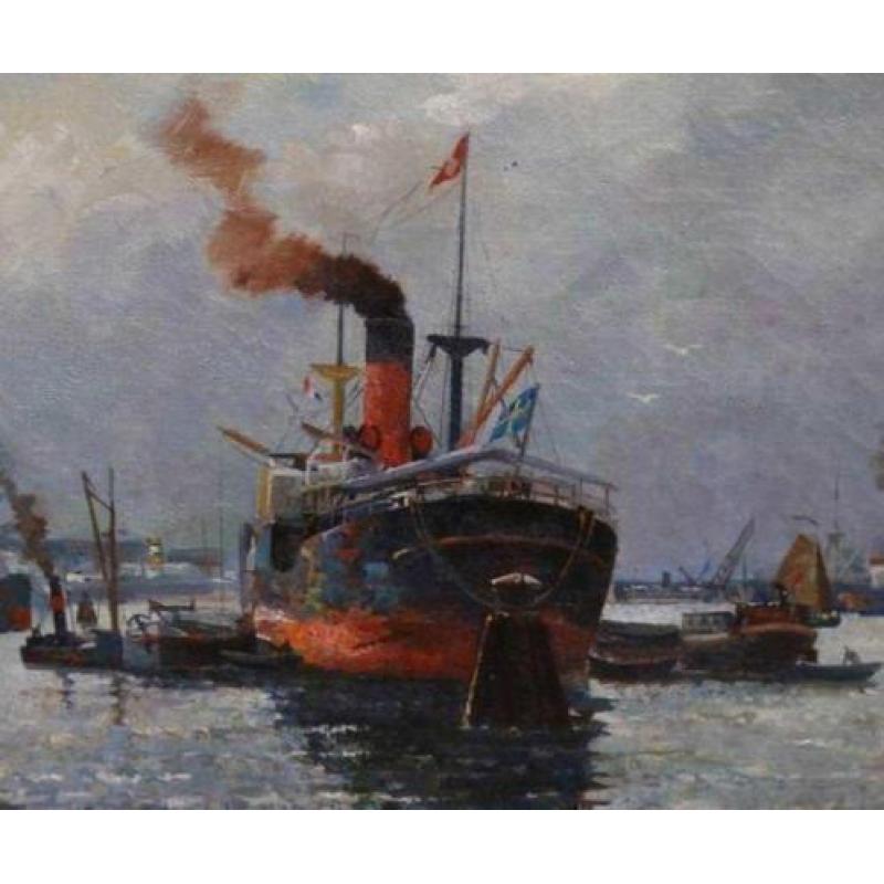 H.P. Groen (1886-1964)-Olieverf op doek-Rijnhaven Rotterdam-