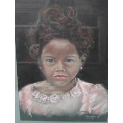 Pastel Portret Meisje met Zwarte Krullen Christa Hoek 2009