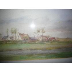 aquarel boerderij bos huisjes duinen van Ton Pape 40x50cm