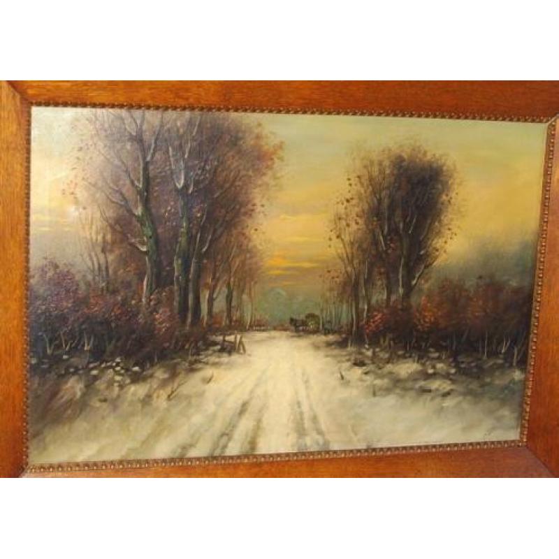 Oud schilderij "Winter" olieverf op linnen van Anton Muller