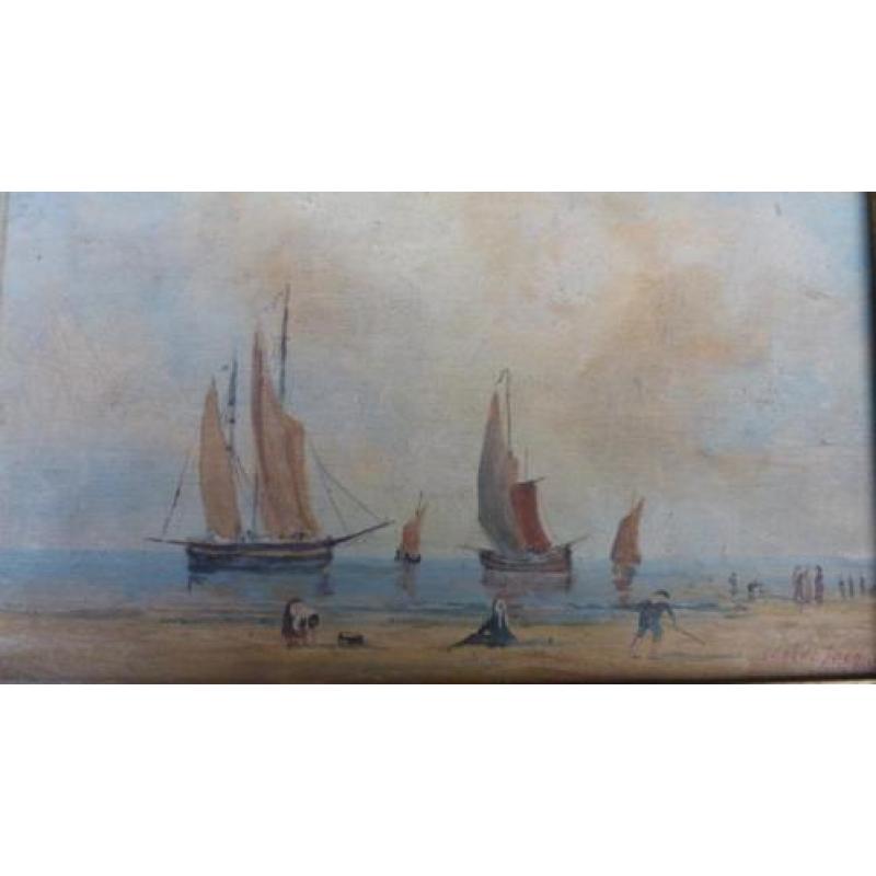 Pêcheurs á pied marée basse Zeezicht Eugêne Jacquet 1900