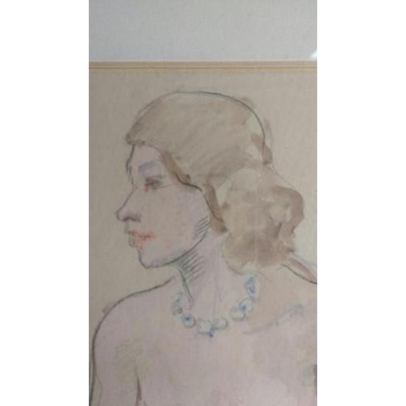 Piet Rezelman, 1887-1967 aquarel/ potloodtekening, naakt.