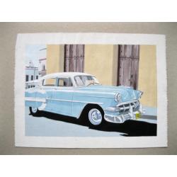 Schilderij stadsgezicht met Chevrolet 1954