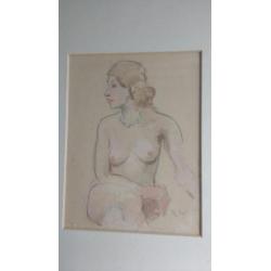 Piet Rezelman, 1887-1967 aquarel/ potloodtekening, naakt.